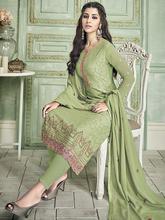 Stylee Lifestyle Green Georgette Embroidered Dress Material (2191)