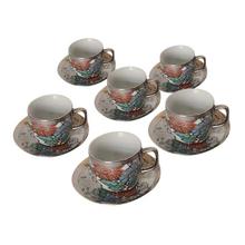 White/Red Floral Cup With Saucer Set - 6 Sets