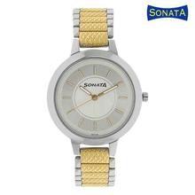 Sonata Elite Champagne and Silver Dial Analog Watch for Women - 8141BM01