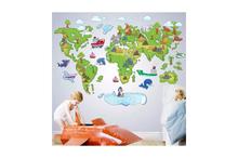 3D Cartoon Animals World Map Wall Sticker