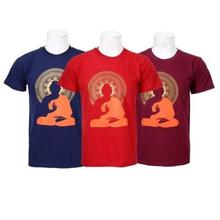 Pack Of 3 Buddha Printed 100% Cotton T-Shirt For Men-Blue/Red/Maroon