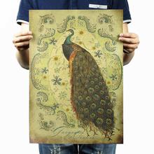 Peacock Painting Design Vintage Kraft Paper Wall Decal