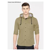 Hifashion Casual Slim Fit Button Shirt With Hood Pocket Long Sleeve For Men-Brown