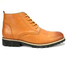 Tan Textured Lace-Up Boots For Men