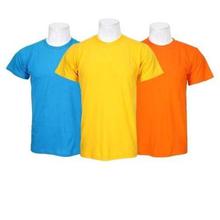 Pack Of 3 Plain 100% Cotton T-Shirt For Men-Sky Blue/Yellow/Orange