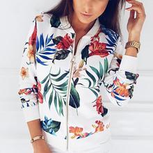 Print Bomber Jacket Women Flowers Zipper Up Retro Coat