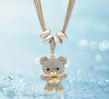 Cute Bear Long Pendant Necklace With Crystal