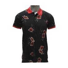 Black/Red Floral Printed Short Sleeve Polo T-Shirt For Men