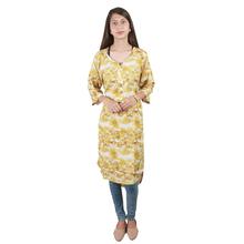 Yellow/White Round Neck Designed Kurti For Women