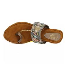 Colorful Elegant Embroidered Slide Sandals For Women-Grey