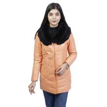 Light Orange Pu Leather Jacket For Women