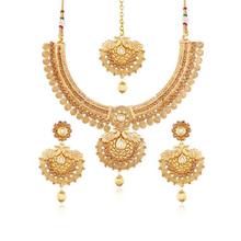 I Jewels Gold Plated Traditional Necklace Set with Earrings & Maang