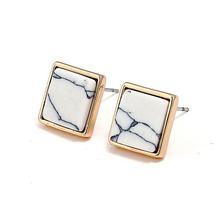 Gold Toned Marble Stud Square Earrings For Women