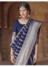 Stylee Lifestyle Navy Blue Banarasi Silk Jacquard Saree -2024