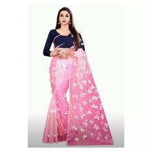 Butterfly Designed Saree with Unstitched Blouse For Women-Pink