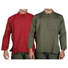 Pack of 2 Full Sleeve Linen T-shirt-Red/Green