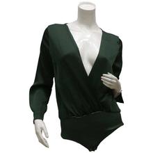 Dark Green Satin Deep Neck Bodysuit For Women