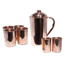 Bronzerr Copper Water Jug With 6 Glasses Set