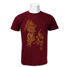 Wosa - Maroon Round Neck Kumari Print Half Sleeve Tshirt for Men