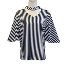 Navy/White Striped Choker Neck Top For Women