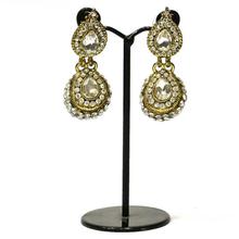 Golden/White Drop Shaped Stone Studded Earrings For Women