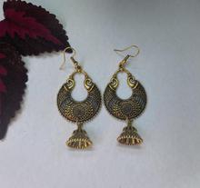 Antique Gold Toned Ethnic Chandbaali Designed Jhumka Drop Earrings