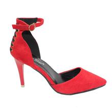 Red Ankle Strap Pencil Heel Shoes For Women