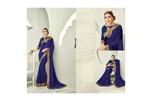 Bordered Saree With Unstitched Blouse For Women-Navy Blue