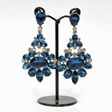 Blue Floral Designed Rhinestone Embellished Earrings For Women