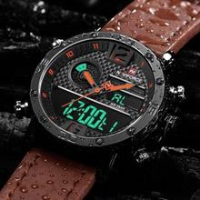 NAVIFORCE  Nf9134 Men Luxury Sports Military Leather Wrist Strap Analog Digital Quartz Double Time Watch