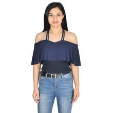Green Cotton Mix Off-Shoulder Frill String Top-WTP4781
