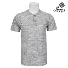 Neck Button Textured T-Shirt For Men- Light Grey