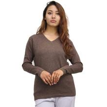 Brown V-Neck Solid Cashmere Sweater For Women