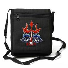 Black Hemp Trishul Embroidered Sling Bag For Women