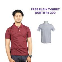 Maroon Polo T-shirt with Free White Plain T-shirt