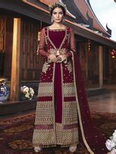 Stylee Lifestyle Maroon Net Embroidered Dress Material-2205