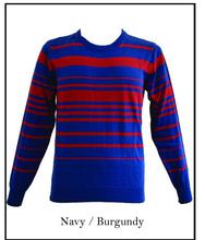 Navy/Burgundy Round Neck Horizontal Stripe Sweater(MM-16-04)