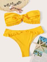 Frill Trim Ruched Bandeau Bikini Set