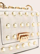Faux Pearl Decor Clear Bag With Inner Clutch