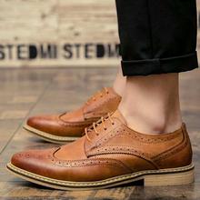 Solid Tan Brogue Derby Leather Shoes For Men