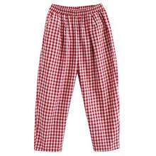 Cotton linen cropped pants _ loose loose plaid cotton