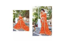 Embroidered Saree With Blouse Piece For Women-Orange