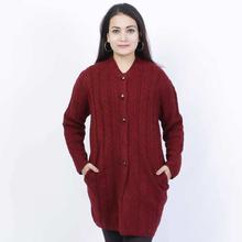 Maroon Knitted Woolen Long Sweater For Women