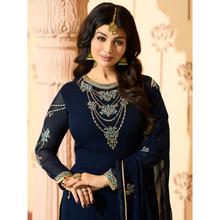 Stylee Lifestyle Navy Blue Georgette Embroidered Dress Material - 1873