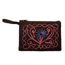 Brown Flower Embroidered Hand Purse For Women