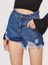 Whiskering Detail Ripped Denim Shorts