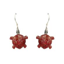 Red Turtle Coral Silver (92.5% Sterling Silver) Earrings  For Women