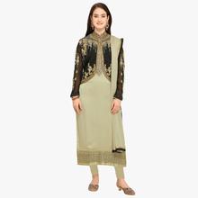 Stylee Lifestyle Green Embellished Traditional Jardoshi Work with Crystal & Cut work Dress with Designer Jacket for Wedding, Festival, Parties