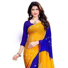 Amyaa Fashion Women's Chiffon Saree (Yellow & Blue_ Free