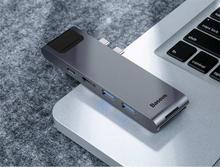 BASEUS Thunderbolt C+ Pro Seven-in-one Smart HUB Docking Station Dual Type-C Port to HDMI/SD/TF/USB 3.0x2/RJ45 Internet/PD Port Adapter - Dark Grey